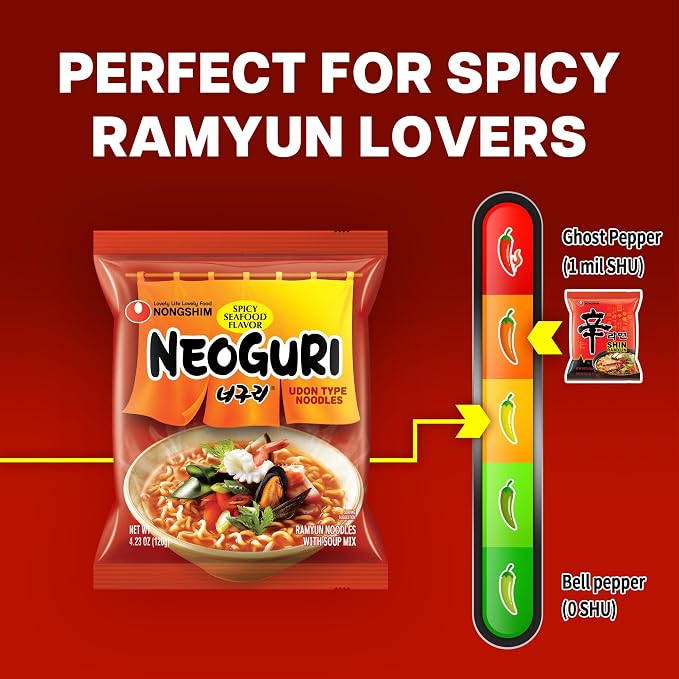Nongshim Neoguri Spicy Seafood with Udon-Style Noodle, 4.2 Ounce (Pack of 10)