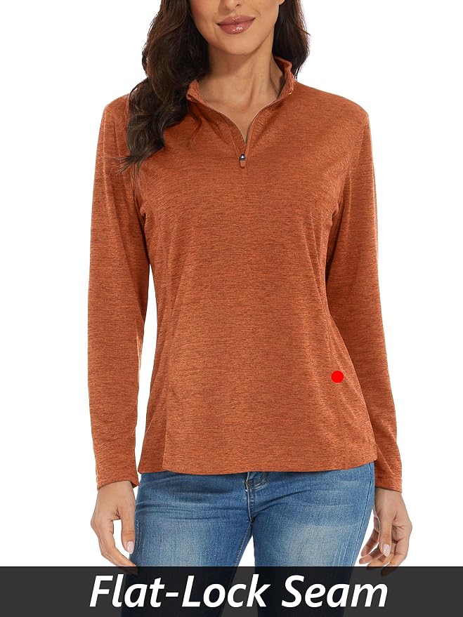 MAGCOMSEN Women's UPF 50+ Sun Shirts Long Sleeve 1/4 Zip Pullover Quick Dry Workout Hiking Tops Running Athletic Shirts