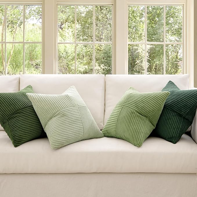 MIULEE Spring Green Decorative Throw Pillow Covers 24x24 Inch Set of 4 Boho Farmhouse Cushion Covers Mordern Nordic Pillow Cases Soft Corduroy Gradient Home Decor for Couch Sofa Living Room Bed