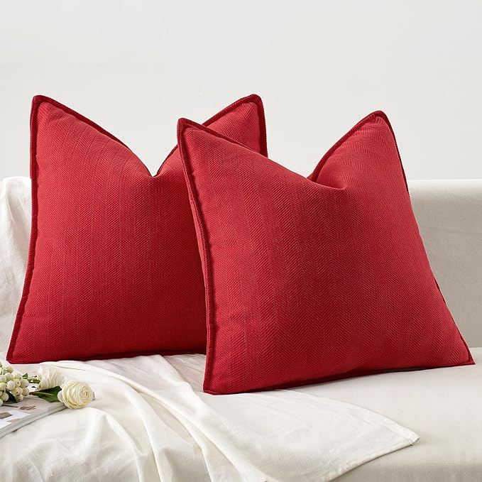 MIULEE Pack of 2 Red Decorative Chenille Pillow Covers 20x20 Inch | Soft Couch Throw Pillows,Farmhouse Cushion Covers with Elegant Design for Sofa,Bedroom,Living Room,Spring Home Decor