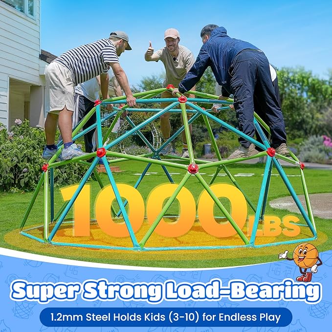 Zupapa 10FT Climbing Dome, Outdoor Jungle Gym for Kids with Climbing Grip - Geometric Dome Climber Supports 1000LBS Outdoor Playset and Easy Assembly Outdoor Play Equipment for Kids (Green, 10FT)