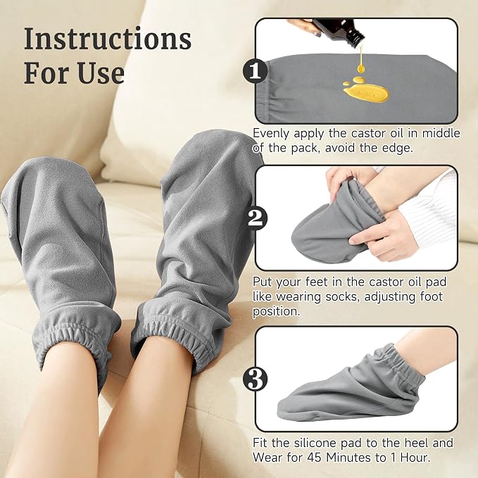 Castor Oil Pack Wrap for Feet, Castor Oil Pack Wrap Organic Cotton for Women，Castor Oil Socks for Feet Arthritis and Feet Tingling Cracking, Sleep Socks Purple(Oil are Not Include)