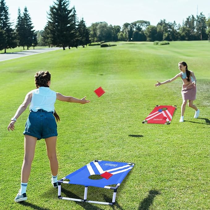 Portable Cornhole Set PVC Framed Corn Holes Outdoor Game Set with 2 Cornhole Boards, 8 Cornhole Bean Bags and Carrying Case, Camping Games Indoor Outdoor for Adults, Travel Camping Accessory