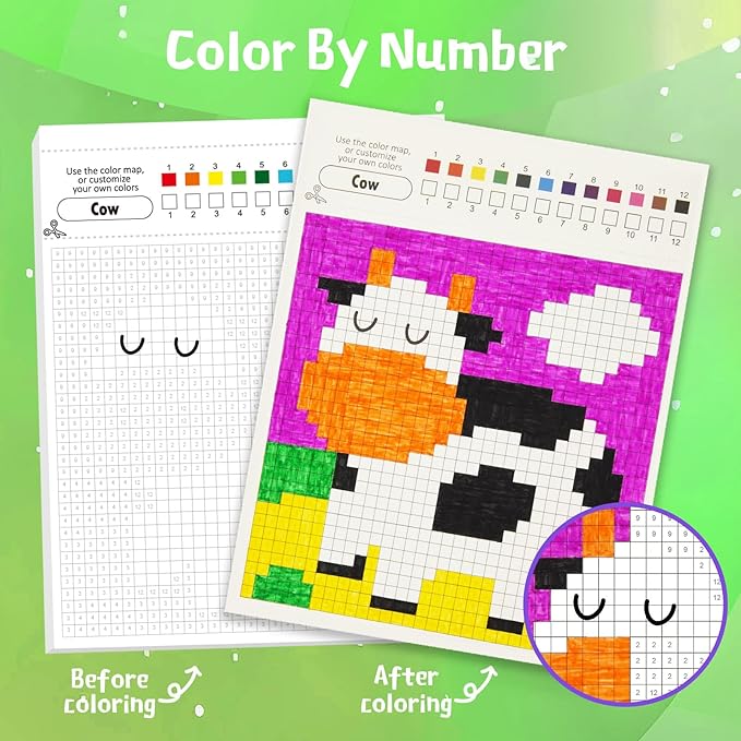 DoodleDoo Animals Mosaic Coloring Book for Kids 5-9,Paint by Number Drawing Kits Party Favors, DIY Arts and Crafts Classroom Activity Supplies, Birthday Gifts for Girls Boys Ages 5 6 7 8 9 10 11 12