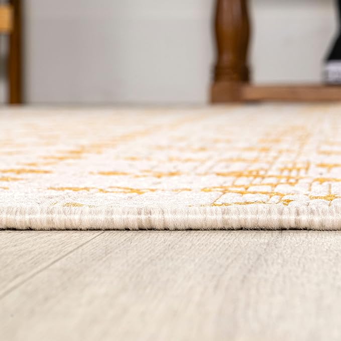 JONATHAN Y Moroccan Geometric Indoor Outdoor Runner Rug 2X8 Cream/Yellow, Ourika Textured Weave for Backyard, Patio, Porch, Easy-Cleaning, High Traffic, Pet-Friendly, Non-Shedding (SMB108J-28)