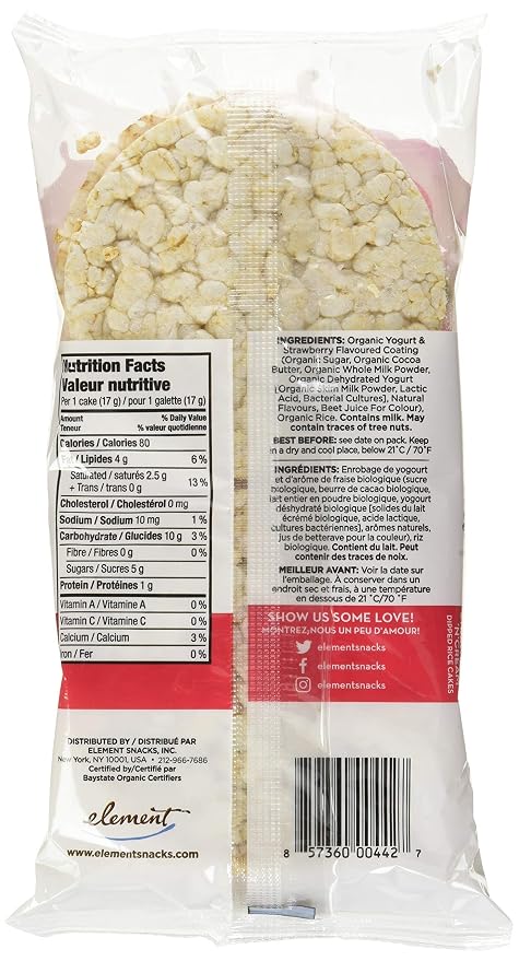 Element Snacks Organic Rice Cake Strawberry and Cream, 3.5 oz
