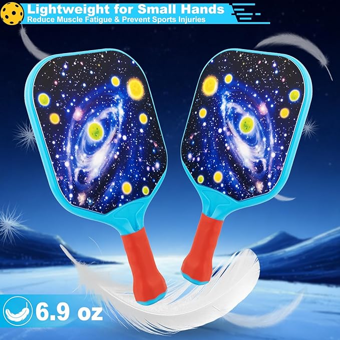 Foayex Kids Pickleball Paddles Set of 2, Child-Size Lightweight Pickleball Rackets with Comfort Grip, Birthday Gifts for Boys Girls Ages 4-8 Year Old, Toddler Outdoor Toys Yard Games