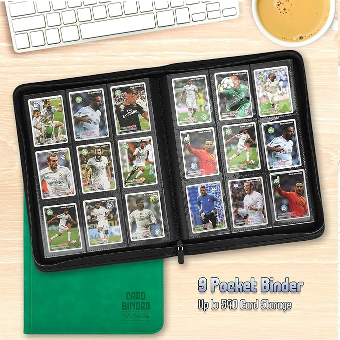Trading Card Binder, Premium 9 Pocket Double Sided 540 Pocket PU Card Collection Binder, Collectible Trading Card Albums for MTG, TCG, Sport Card, Game Cards (Emerald)