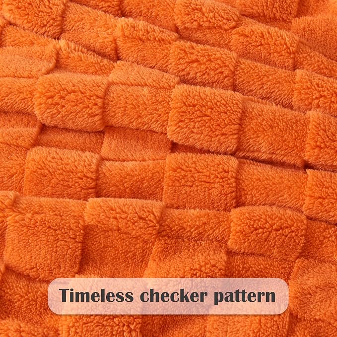 NEWCOSPLAY 3D Checkered Flannel Twin Blanket, Orange Checkered, 60"x80" | Super Soft Cute Lightweight Decorative Premium Silky Fleece Blanket for Couch Sofa Bed, Gift for Women Men, All Season Use