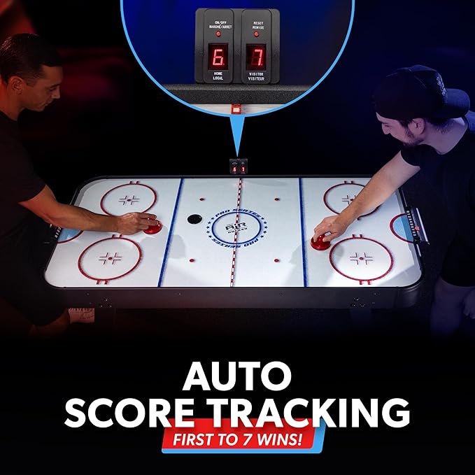 GoSports 48 Inch Air Hockey Arcade Table - Oak or Black - Includes 2 Pushers, 3 Pucks, AC Motor, and LED Scoreboard