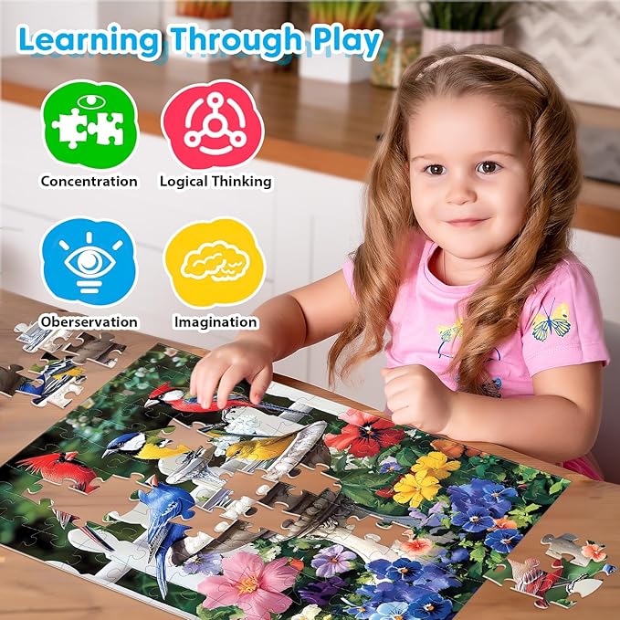 4 Packs 100 Piece Jigsaw Puzzles for Adults - Vintage Puzzles – Large Pieces Puzzle for Seniors Easy Beginner Kids Puzzle 8-10 Gifts for Girls Boys – 11" x 15" Each