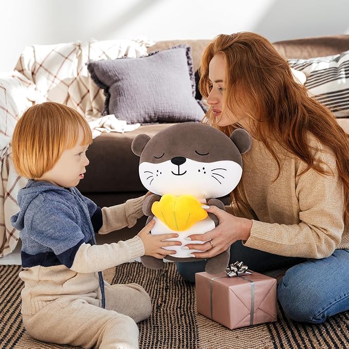 Achwishap Otter Stuffed Animal,Soft Otter Plush-14” Kawaii Birthday Gifts for Kids,Cute Plushies Animal Plush Toys Cuddle Pillow for Girls Boys Adults,Yellow Shell Plushies,Brown