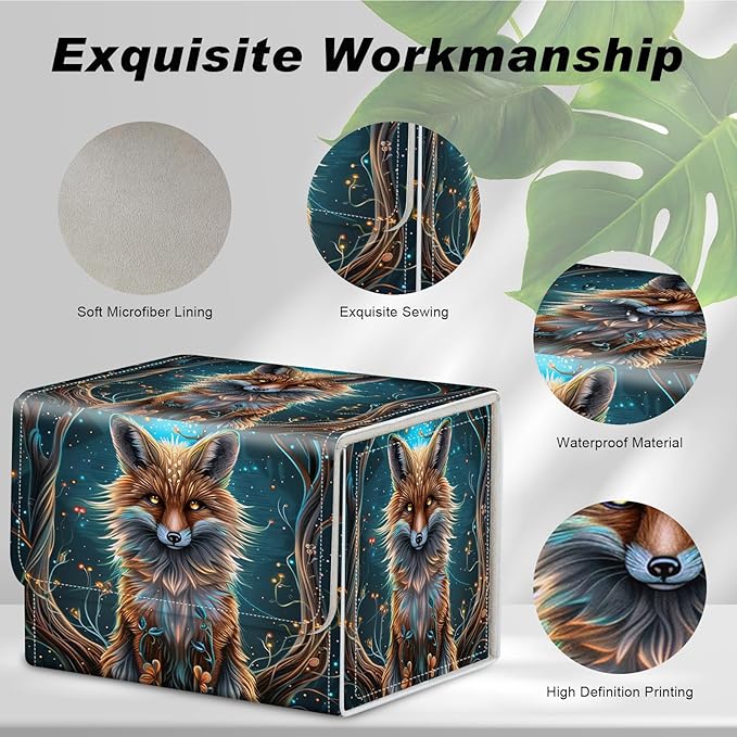 DEGDFSGR for TCG MTG Card Game Storage Box Organizer Trading Card Case Commander Deck Box Magnetic Closure Creative Pattern Up to 200 Cards, Blue Glow Fox