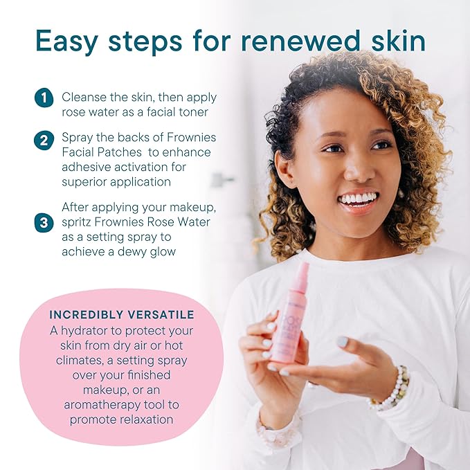 Frownies Rose Water Hydrator Spray - Hydrating Face Mist - Oil Control Toner For Face - Suitable for All Ages And Skin Types, 2oz