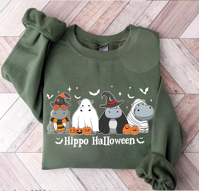 YOUNG GREEN Halloween Party Crewneck Sweatshirt Cute Ghost Sweatshirt Gift For Womens Spooky Season Shirt