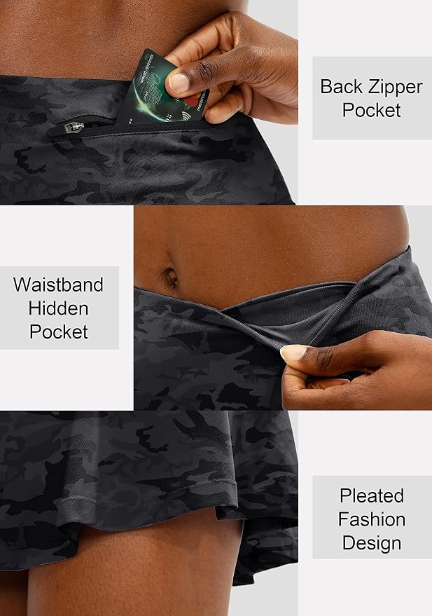 Pleated Tennis Skirt with 4 Pockets | 14", 3.5" High Waisted, Soft, Lightweight, Mesh Built-in Shorts, Dressy, Casual, Athletic, Golf, Skort for Women
