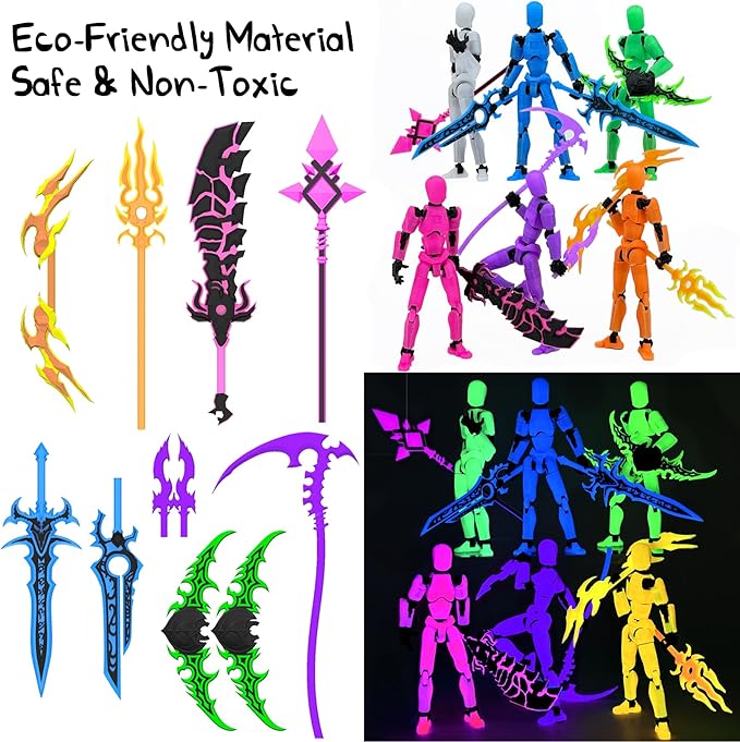 [6-Pack] Glowing Titan 13 Action Figure Set Already Assembled, T13 Action Figures with Weapons Accessories 3D Printed T 13 Lucky Robo Dummy Nova 13 Action Figures, Figura de acción t13 (6-Colors)