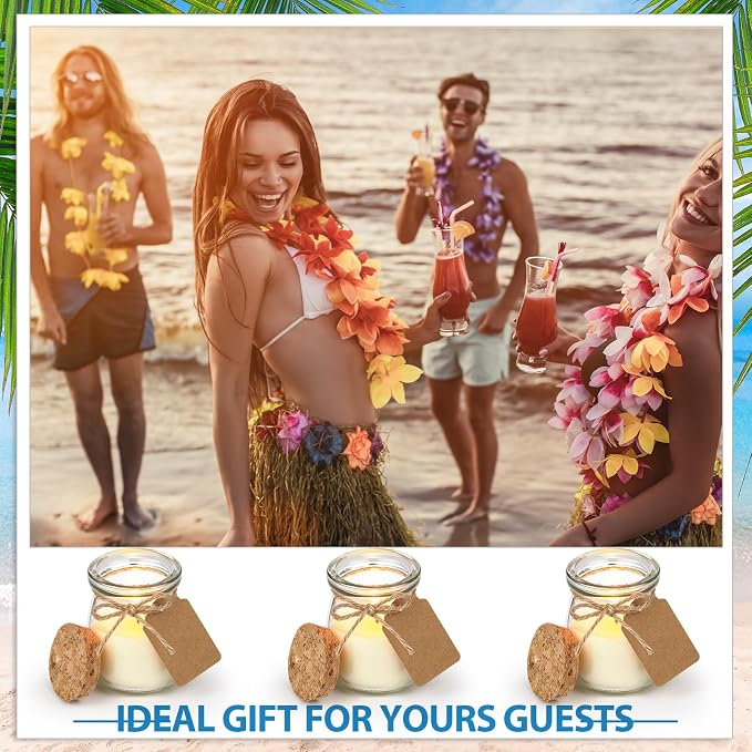 MTLEE 24 Pcs Jar Candles for Guests Wedding Summer Candles Gift Natural Wax Jar with DIY Cards for Bridal Baby Shower Party Favors Home Decor, Scents of Ocean Breeze/Mojito/Coconut/Vanilla Ice Cream