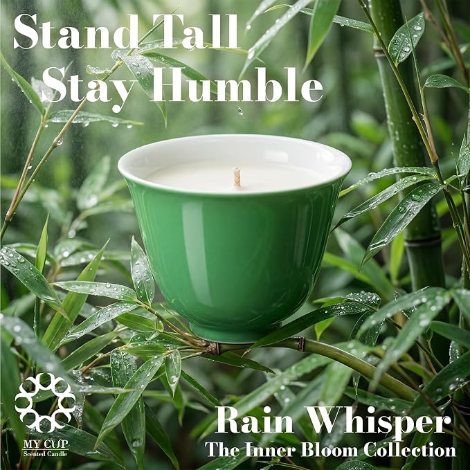 My Cup Rain Whisper Luxury Scented Candle, Soy Wax, Hand Poured Tea Inspired Home Fragrance in Reusable Porcelain Vessel, Gifts for Women, 6 oz