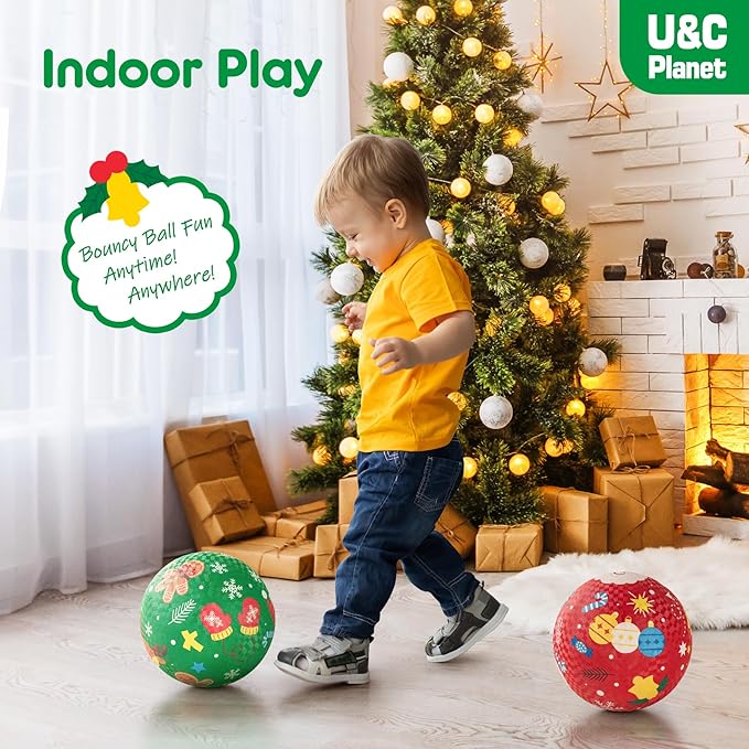 U&C Planet 2 Pack Playground Balls for Toddler Kids, 6 inch 8.5 inch Cartoon Rubber Balls with Pump, Dodgeball Kickball for Outdoor & Indoor Game, Great Gift for Boys Girls Aged 1 and Above