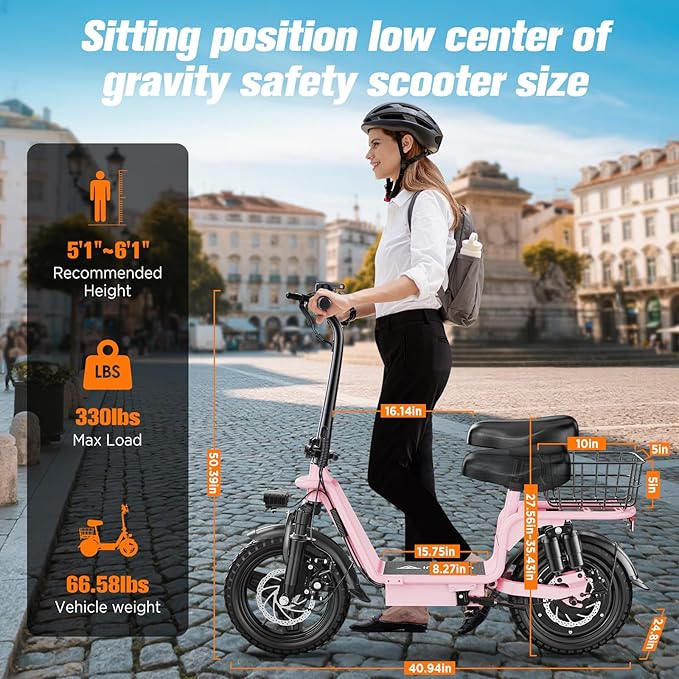 C14 Electric Scooter for Adults with Seat – High-Performance, Foldable E-Scooter with 900W Peak Power, 20MPH, 28-Mile Range, and Dual Disc Brakes,High Strength Frame,330lbs Max Load. UL2272