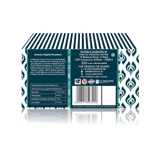 Octavius English Breakfast Black Tea Bags | Strong Indian Black Tea | Rich & Malty Flavor | Premium Black Teas for Morning Energy | Classic English Breakfast Teas | 30 Bags Pack