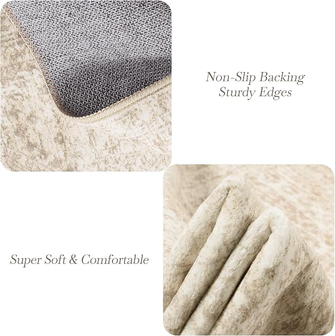 Soalmost 2x3 Washable Rugs for Kitchen, Entryway, Small Area Rug Beige | Non-Slip Vintage Low Pile Throw Door Mat For Bathroom Entry Laundry Powder Room, Stain Resistant Indoor Entrance Floor Carpet
