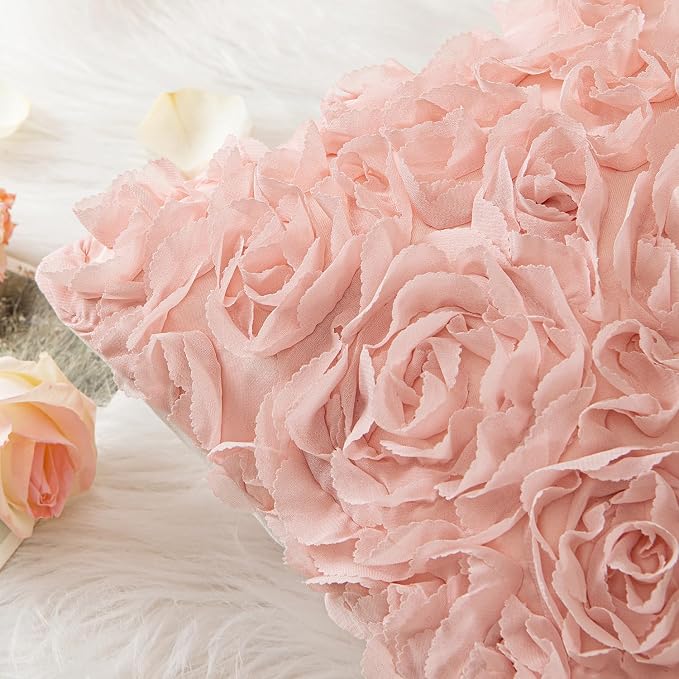 MIULEE Decorative Rose Flower Pillow Cover Pack of 1 Peach Pink 12x20 Inch | Cute Romantic Stereo Chiffon Throw Pillow Cover Aesthetic Solid Pillowcase for Girl Coquette Room Decor Coach Bedroom