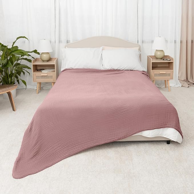Comfy Cubs Adult Muslin Blanket 90x90” Queen Swaddle Blankets, Mauve | 6 Layer Soft, Breathable & Lightweight Muslin Adult Blanket - Machine Washable & Designed in the US Bedding for All Seasons