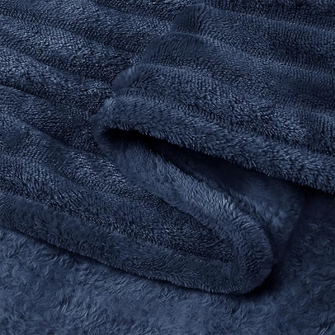 BEDELITE 3D Ribbed Jacquard Navy Blankets Queen Size for Bed, 90x90 Inch | Soft Warm Decorative Fluffy Blanket, Cozy Fuzzy Lightweight Plush Fleece Throw Blankets for Bed, Room Decor, Gift for Women