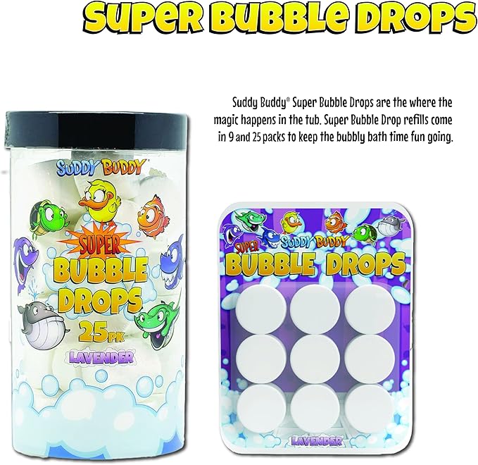 Suddy Buddy® Super Bubble Drop Refills by Zompers, Bubble Bath Toy, Fun & Bubbly Bath That Kids Enjoy, for Kid 3+, 9 Count