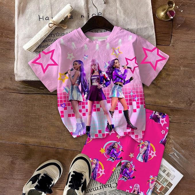 K-POP DEM0N Hunters Outfits for Girls, 2 Piece T-Shirts and Apparel Sets Birthday Gift