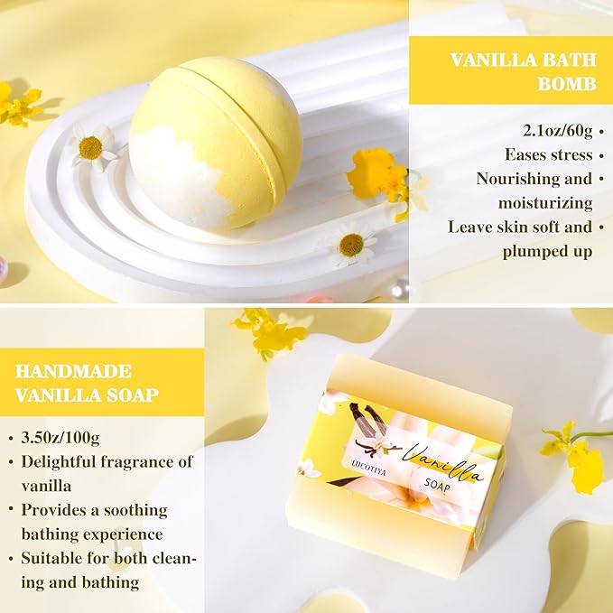 Gifts for Women, Birthday Gifts for Women, Bath and Body Gifts Set, Vanilla Spa Gift for Self Care,Thank you Relaxing Bath Sets for Mom, Girlfriend, Sister, Female Friends, Coworker