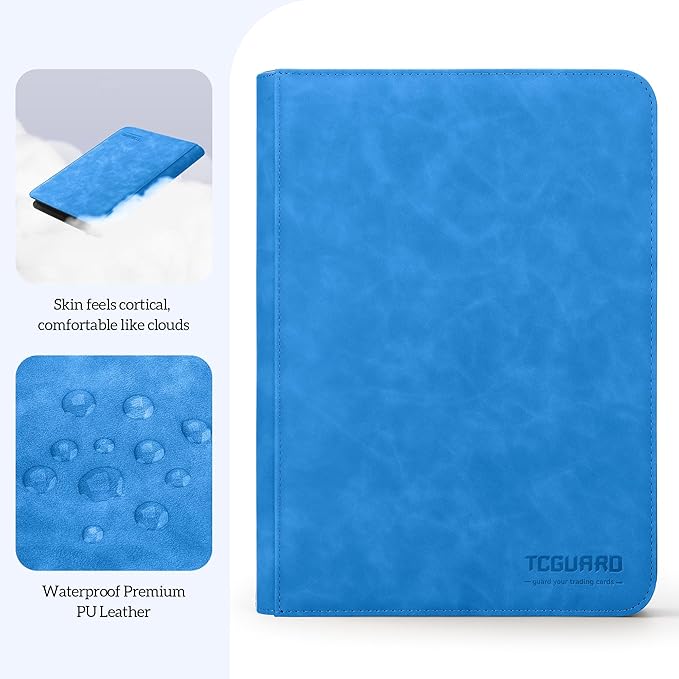 Trading Card Binder, 9 Side Loading Pocket Card Album Hold Up to 540 Cards, Zipper Binder for Cards Collection, TCG Card Holder for Game Card, Sports Card, Yugioh, MTG etc. (Light Blue)