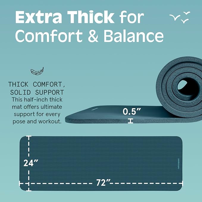 Retrospec Solana Yoga Mat Thick 1/2in Non-Slip Workout Mat with Nylon Strap - 72x24in Exercise Mat for Pilates, Stretching & Fitness - BPA Free, Easy Clean