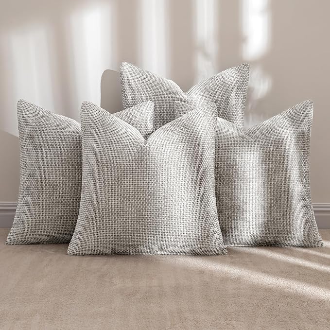 MIULEE Soft Decorative Chenille Pillow Covers Light Gray 20x20 Pack of 4 | Modern Home Decor, All Same Color Set, Couch Throw Pillows, Farmhouse Boho Cushion Covers for Sofa Bed Living Room