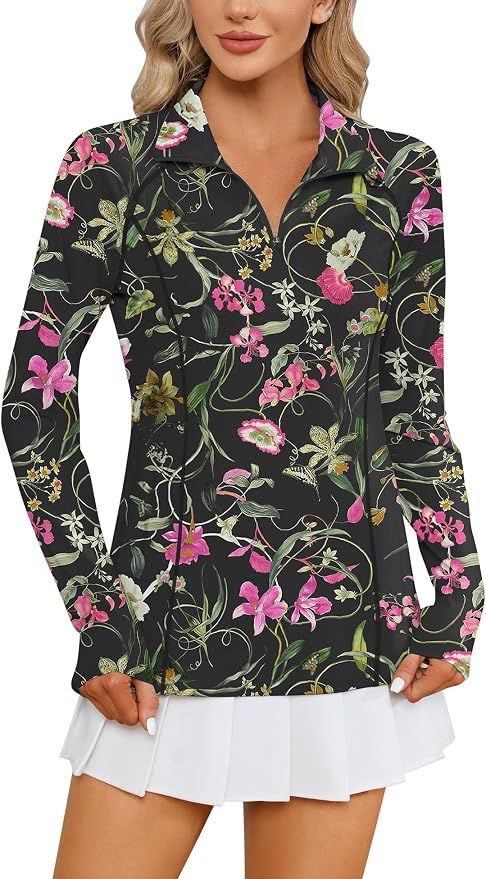 LOMON Women Long Sleeve Shirts Sun Protection 1/4 Zip Summer Quick Dry Hiking Shirts Quarter Zip Pullover for Women