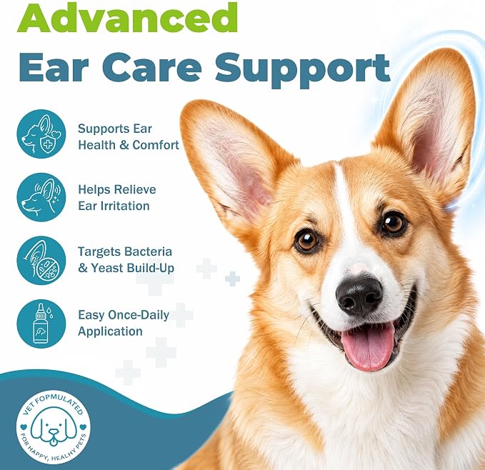 Dog Ear Infection Treatment, Yeast Infection Treatment for Dogs, Dog Ear Drops, Helps Relieve Ear Discomfort, Reduce Wax Buildup & Maintain Ear Cleanliness, Easy-to-Use Dropper, 2.02 fl oz (60 mL)