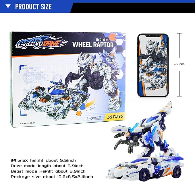 52TOYS BEASTDRIVE Wheel Raptor Deformation Toys Action Figure, Converting Toys in Vehicle and Beast, Perfect Birthday Party Gift for Teens and Adults