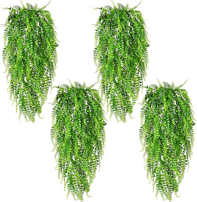 Waipfaru 8Pcs Fake Ferns Fake Hanging Plants Artificial Ferns Vine Greenery | UV Resistant Plastic Fake Plants for Indoor Wall Porch Wedding Party Holiday Decor