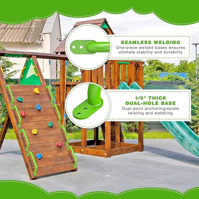 Dolibest 6 Pack 17-Inch Safety Handle, Heavy Duty Metal Safety Playground Handles, Indoor Monkey Bars, Playset Grab Handles for Kids Playhouse, Climbing Frame, Treehouse, Swing Set Accessories -Green
