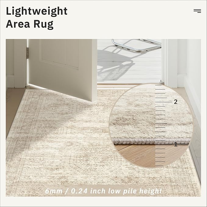 Soalmost Runner Rug 2x10 Washable Non-Slip Hallway Kitchen Runners Beige | Stain Resistant Vintage Rugs for Bathroom Laundry Room, Low Pile Foldable Floor Carpet Mat for Entryway Corridor Bedroom