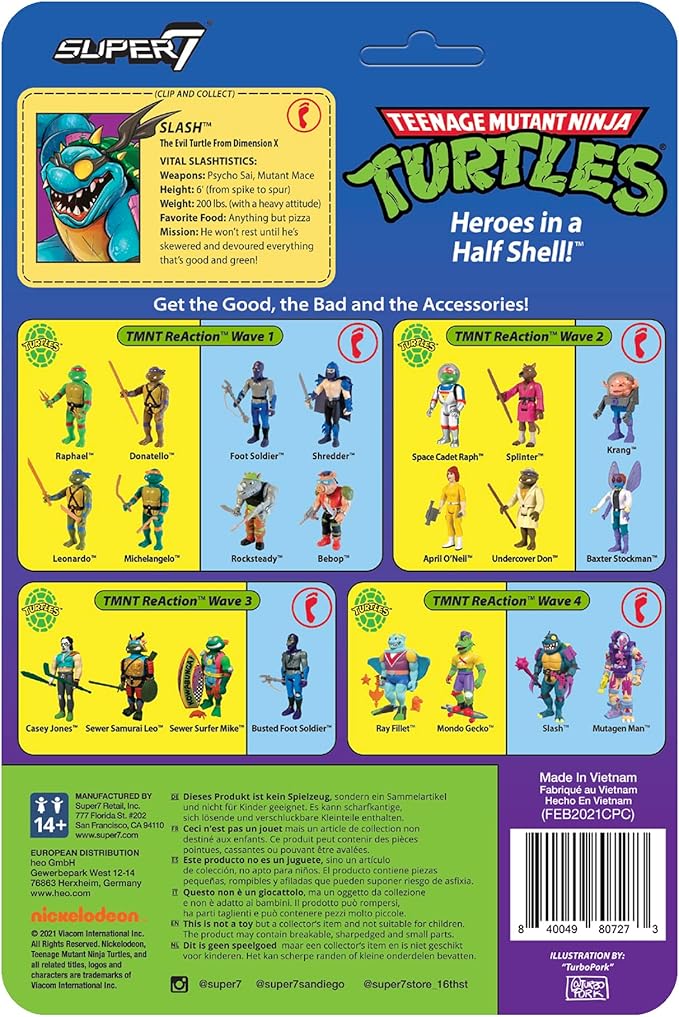 Super7 Teenage Mutant Ninja Turtles Slash - 3.75" TMNT Action Figure with Accessories Classic Cartoon Collectibles