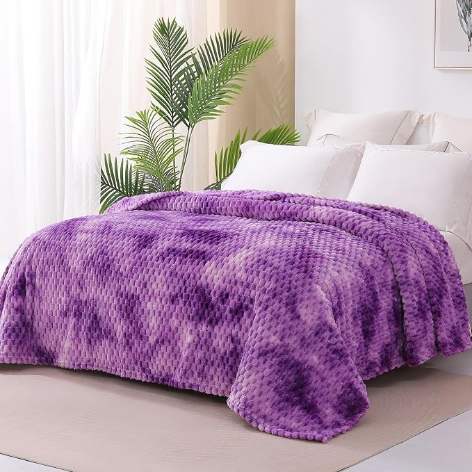 Exclusivo Mezcla 3D Fleece Twin Size Blanket for Bed, Tie-dye Purple | Extra Soft Fuzzy Plush Lightweight Bed Blankets, Cozy Fluffy Decorative Blankets for All Seasons, 60x80 Inches