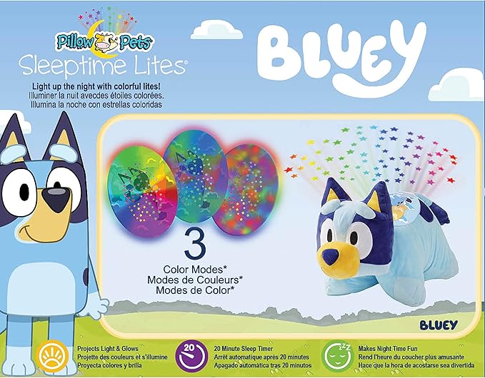 Pillow Pets 16 inch Bluey Sleep Time Light, Stuffed Animal Plush Toy, Gifts for Kids