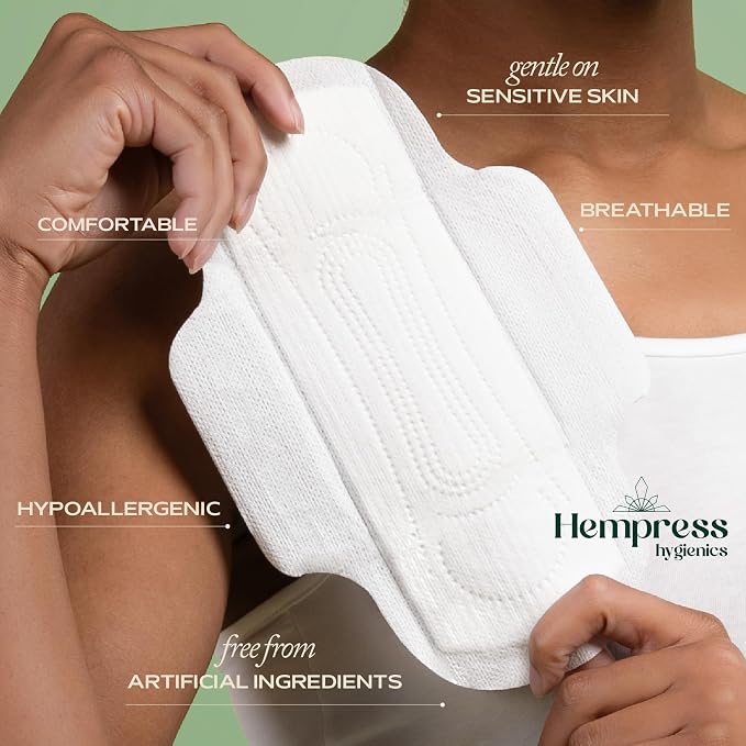 Hempress Ultra Thin Pads for Women, 72 Count, Feminine Care Pads, Regular Flow Ultra Absorbent Cotton with Wings, Menstrual Sanitary Napkins, Unscented, Breathable Design