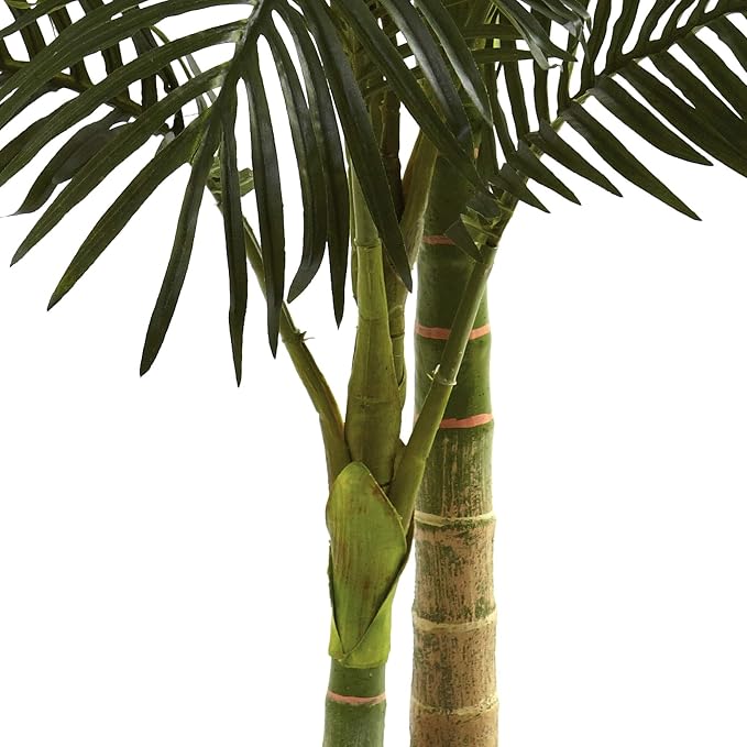 Nearly Natural 5 ft Artificial Golden Cane Palm Tree with Nursery Pot | Double-Stalk Faux Tropical Plant, Indoor Living Room Decor, Easy-Setup, Low-Maintenance
