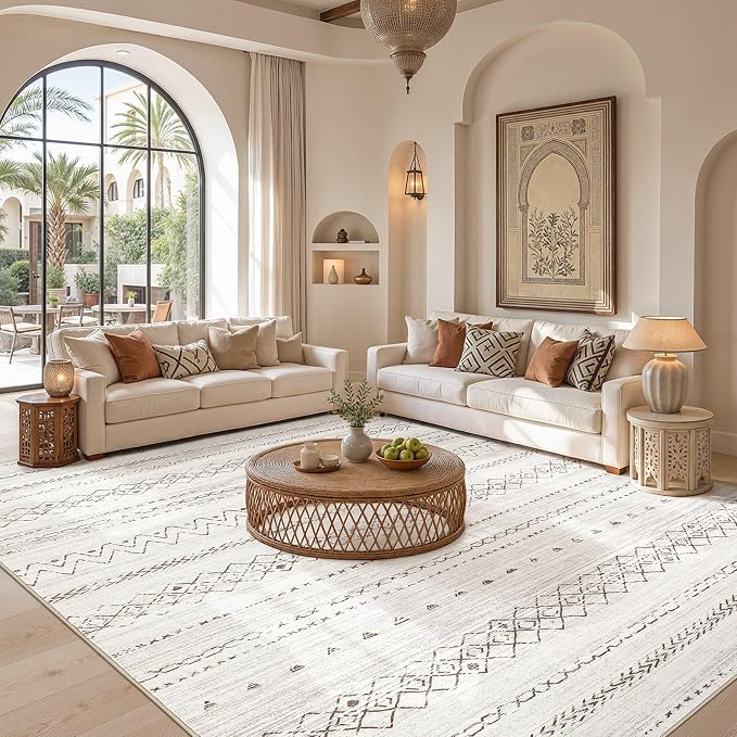 cotiled 12x15 Area Rugs Living Room Rug: Washable Boho Rugs with Non Slip Backing Large Soft Indoor Stain Resistant Carpet for Bedroom Farmhouse Dining Room Lightweight Home Decor Brown