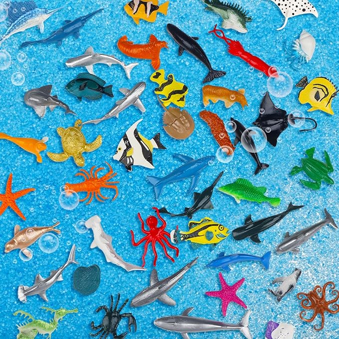 54 Pack Assorted Mini Vinyl Plastic Ocean Sea Animal Figures Toy Set, Realistic Under The Sea Life Figure Bath Gift for Child Educational Kids Party Cake Cupcake Topper