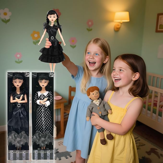 Dumwick 11.5'' Adams Doll with Gift Box, High Heels, Black Dress, and Hair, Perfect Christmas and Birthdays Toy Gift for Girls & Fans(B2)